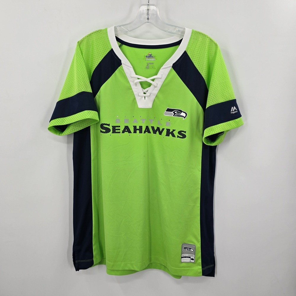 Majestic Seattle Seahawks Jersey‎ Womens XL Green Lace Up V-Neck Rhinestone